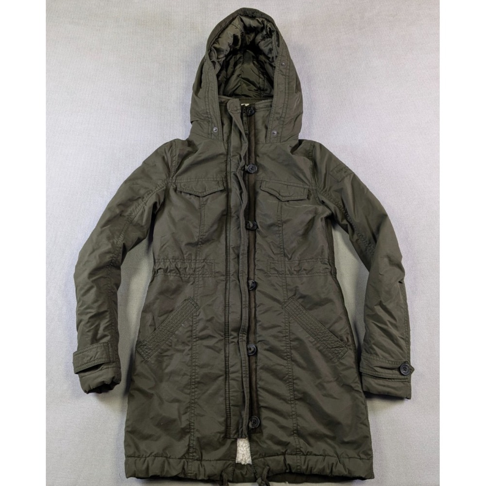 Abercrombie Fitch Jacket Womens XXS Parka Sherpa Lined Hooded Utility Military